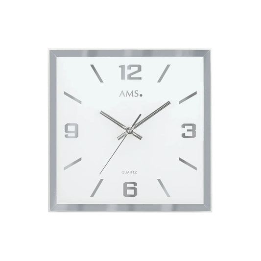 Reloj de pared AMS W9324 de cristal de espejo • Mecanismo silencioso de barrido • Cristal de espejo facetado
