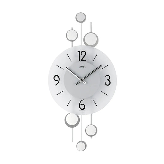 Reloj de pared AMS W9388 plateado • Mecanismo de cuarzo • Apliques decorativos de metal