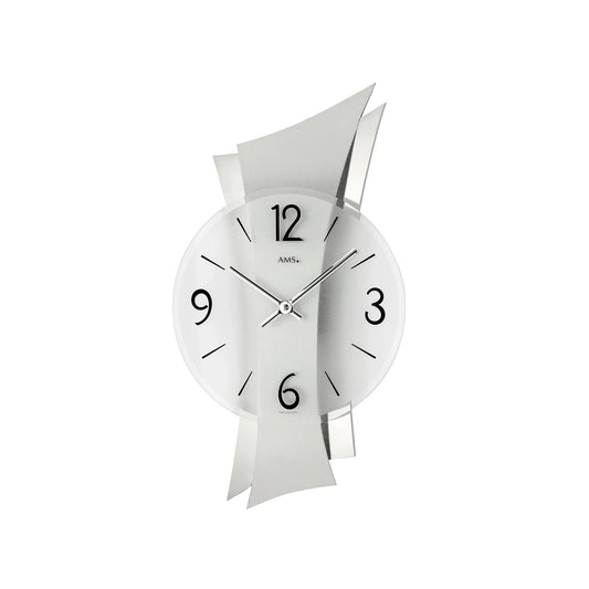 Reloj de pared AMS Remini W9398 de aluminio • Revestimiento de aluminio curvado • Cristal mineral Fabricado en Alemania
