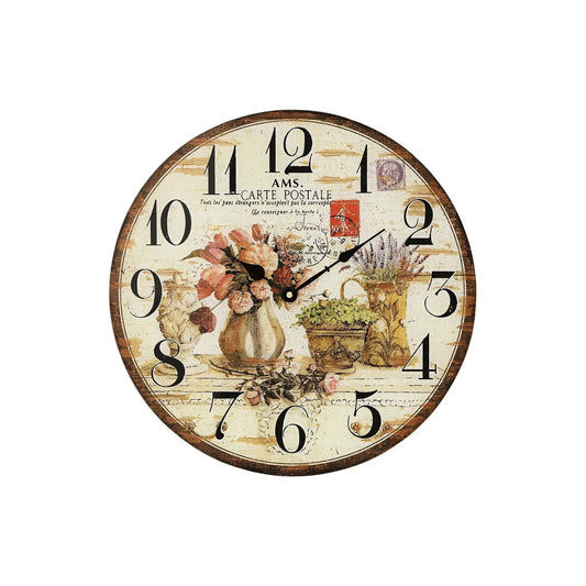 Reloj de pared AMS Flowers W9466 multicolor • Cristal mineral impreso • Diseño vintage
