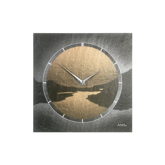 Reloj de pared AMS W9513 de pizarra natural • Mecanismo de cuarzo • Diseño con aerógrafo