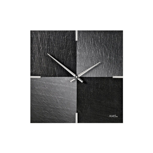 Reloj de pared AMS Naturschiefer W9520 antracita • Mecanismo de cuarzo fabricado en Alemania • Carcasa de pizarra natural
