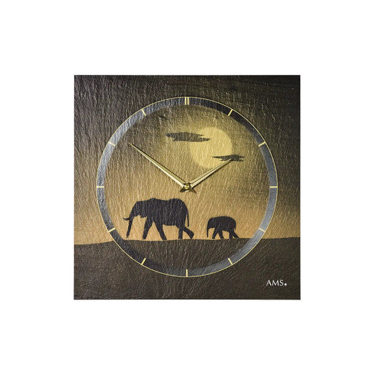 Reloj de pared AMS W9523 de pizarra natural • Mecanismo de cuarzo • Diseño con aerógrafo