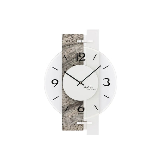 Reloj de pared AMS W9558 de piedra natural/aluminio • Mecanismo de cuarzo • Cristal mineral impreso