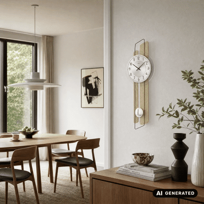 Zegar ścienny AMS W7509 dąb sonoma • Mechanizm kwarcowy z wahadłem • Fasetowane szkło mineralne