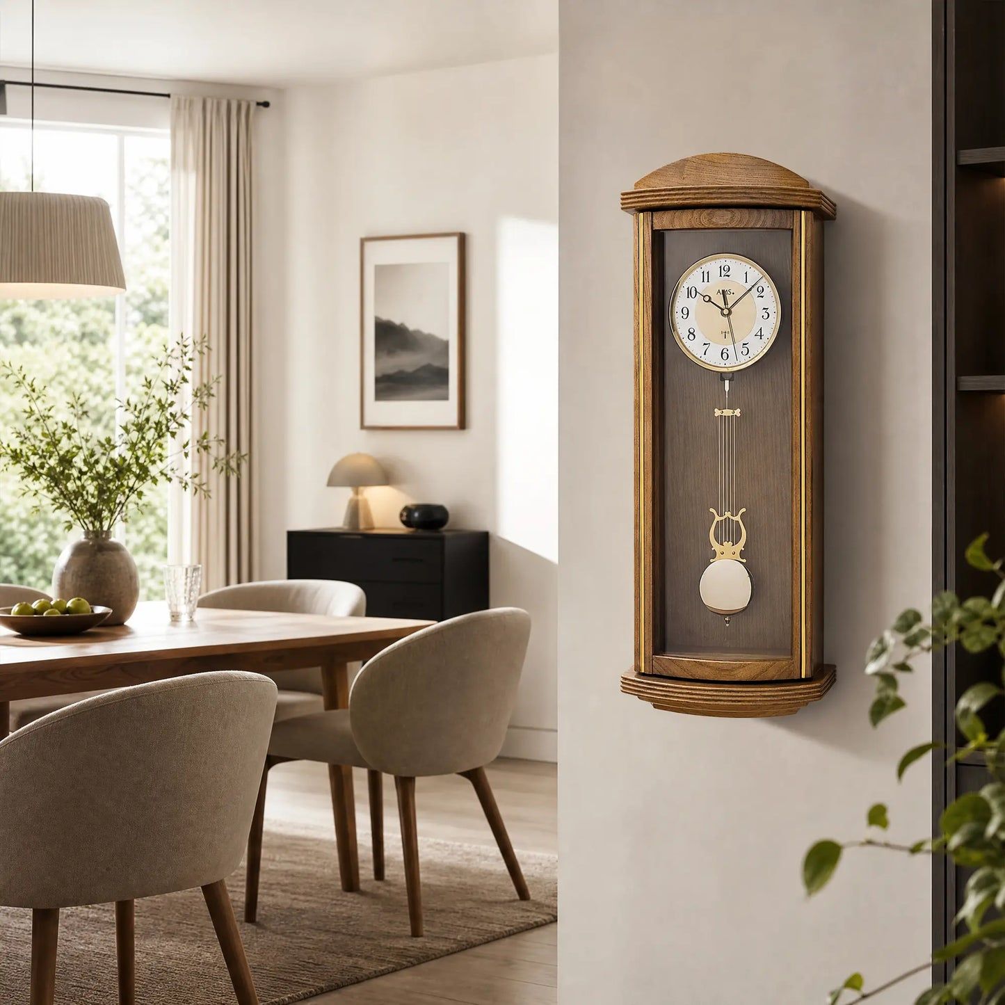 Reloj de pared AMS Funk F5015/4 • Caja de madera lacada en roble • Péndulo con mecanismo de sonería Westminster