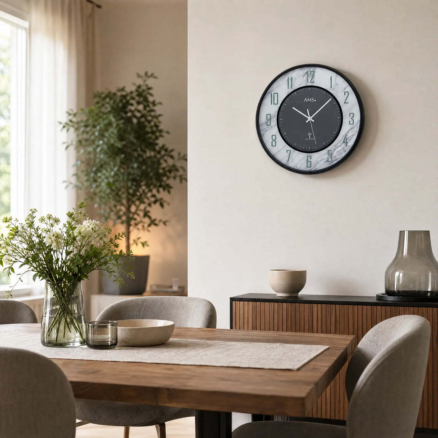 AMS Reloj de Pared F5588A • Aspecto Mármol • Moderno