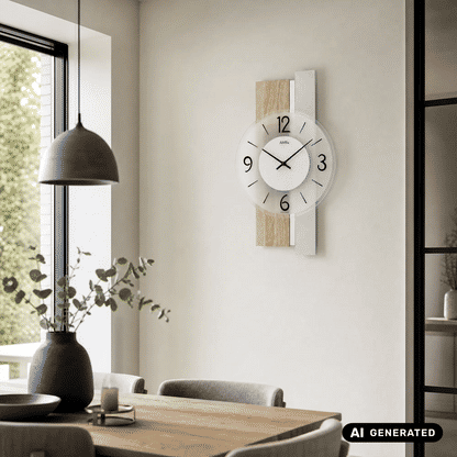 Zegar ścienny kwarcowy AMS W9554, dąb Sonoma • szkło mineralne fazowane • wyprodukowano w Niemczech