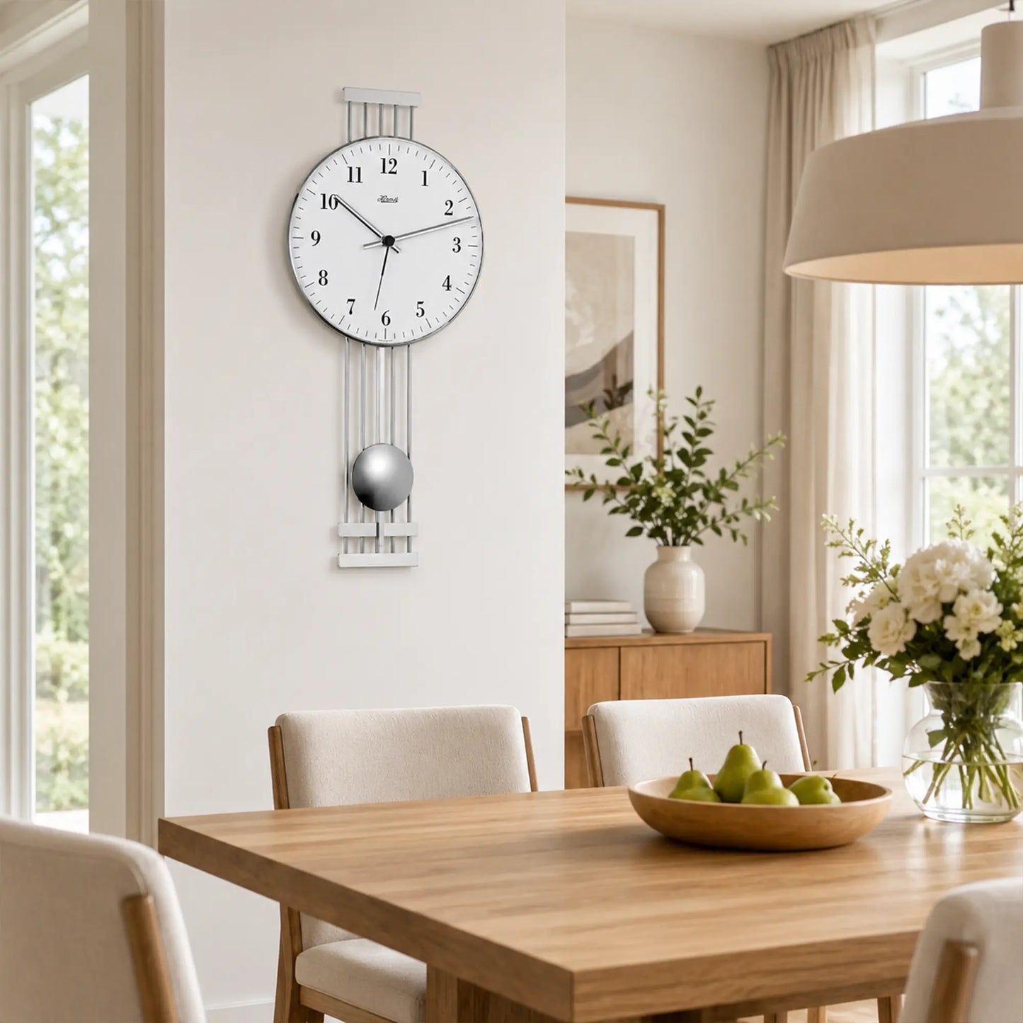 Reloj de pared Hermle con esfera redonda y varillas de péndulo visibles