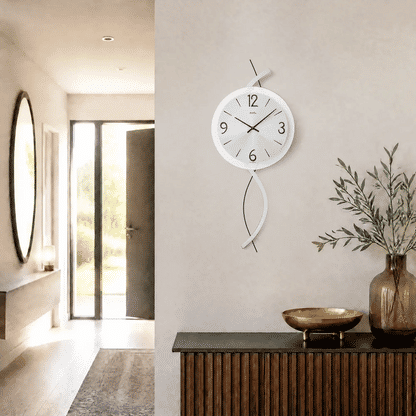 Reloj de pared AMS W9718 • Caja de madera con detalle metálico • Cristal mineral facetado