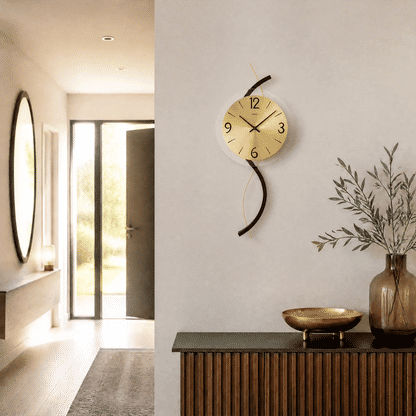 AMS W9719 Reloj de pared • Caja de madera con elemento decorativo de metal • Cristal mineral