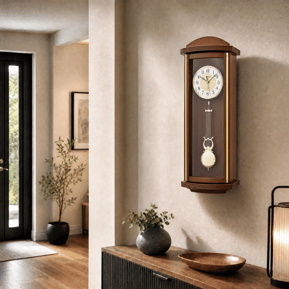 Reloj de pared AMS Funk F5015/1 • Caja de madera lacada en nogal • Péndulo con mecanismo de sonería Westminster