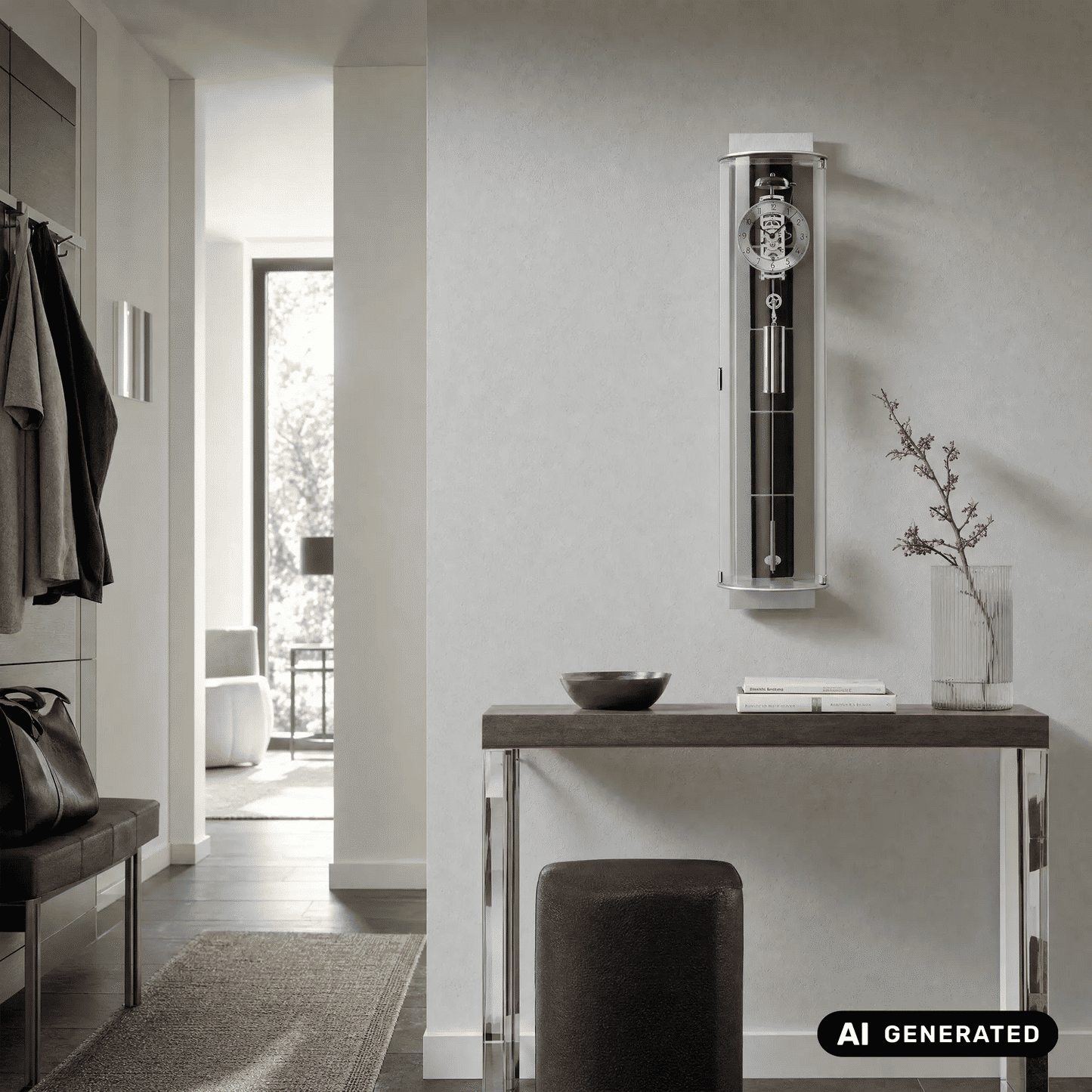 AMS Design R695 Zegar ścienny • Mechanizm linkowy • Łupek i aluminium