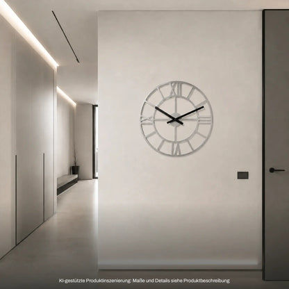 Runde Holzrahmen-Wanduhr mit transparentem Zifferblatt, römischen Indexen und schwarzen Zeigern