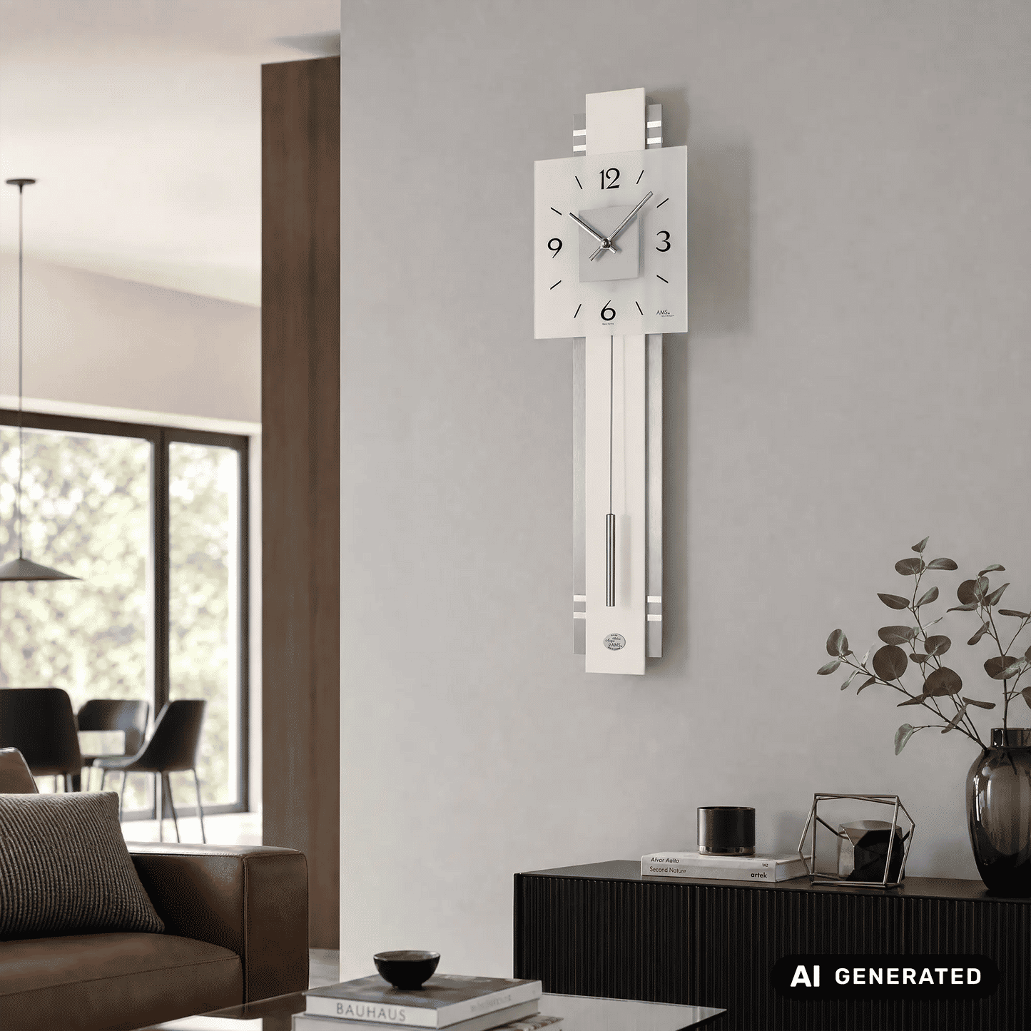 Zegar ścienny AMS W7302 srebrny • Mechanizm wahadłowy kwarcowy • Cicha praca