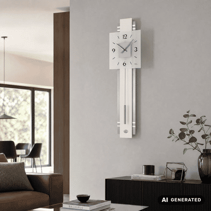 Zegar ścienny AMS W7302 srebrny • Mechanizm wahadłowy kwarcowy • Cicha praca