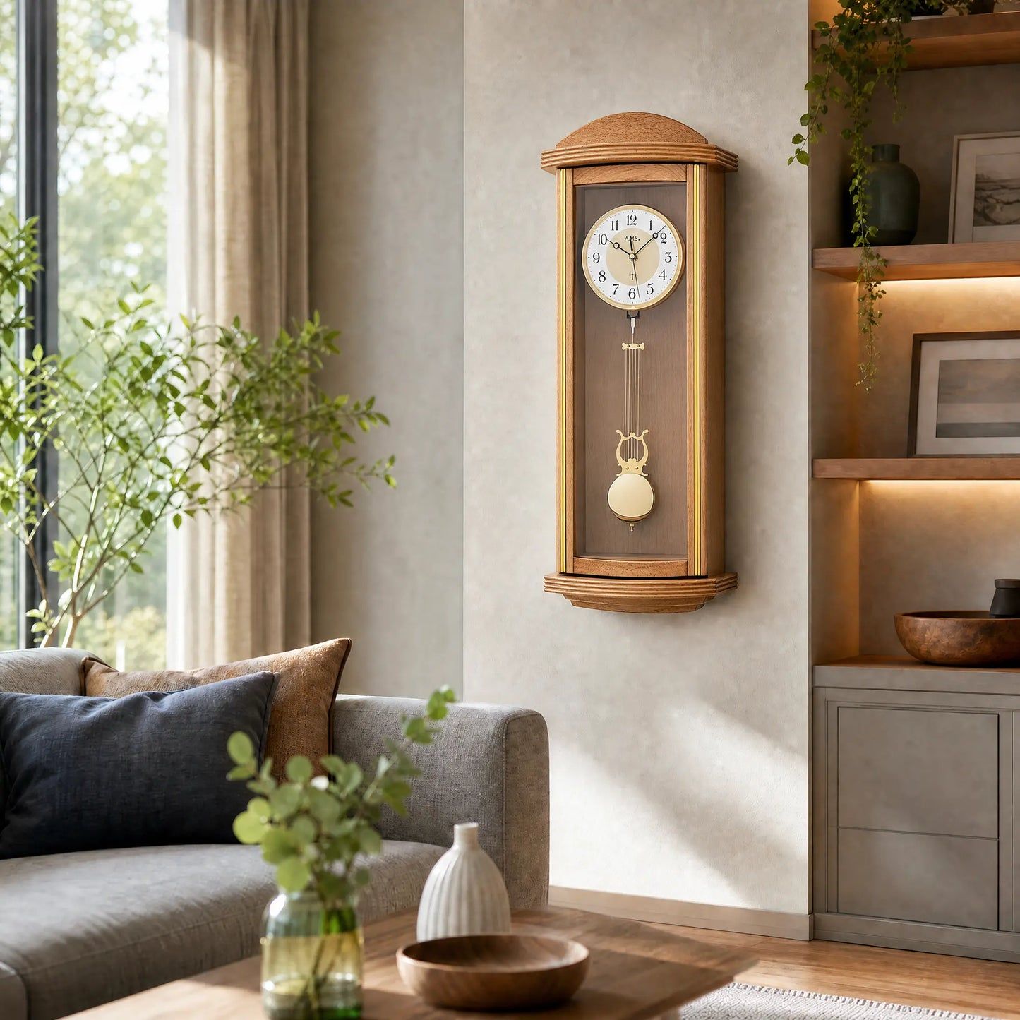 Reloj de pared AMS Funk F5015/18 • Caja de madera lacada • Péndulo con mecanismo de sonería Westminster