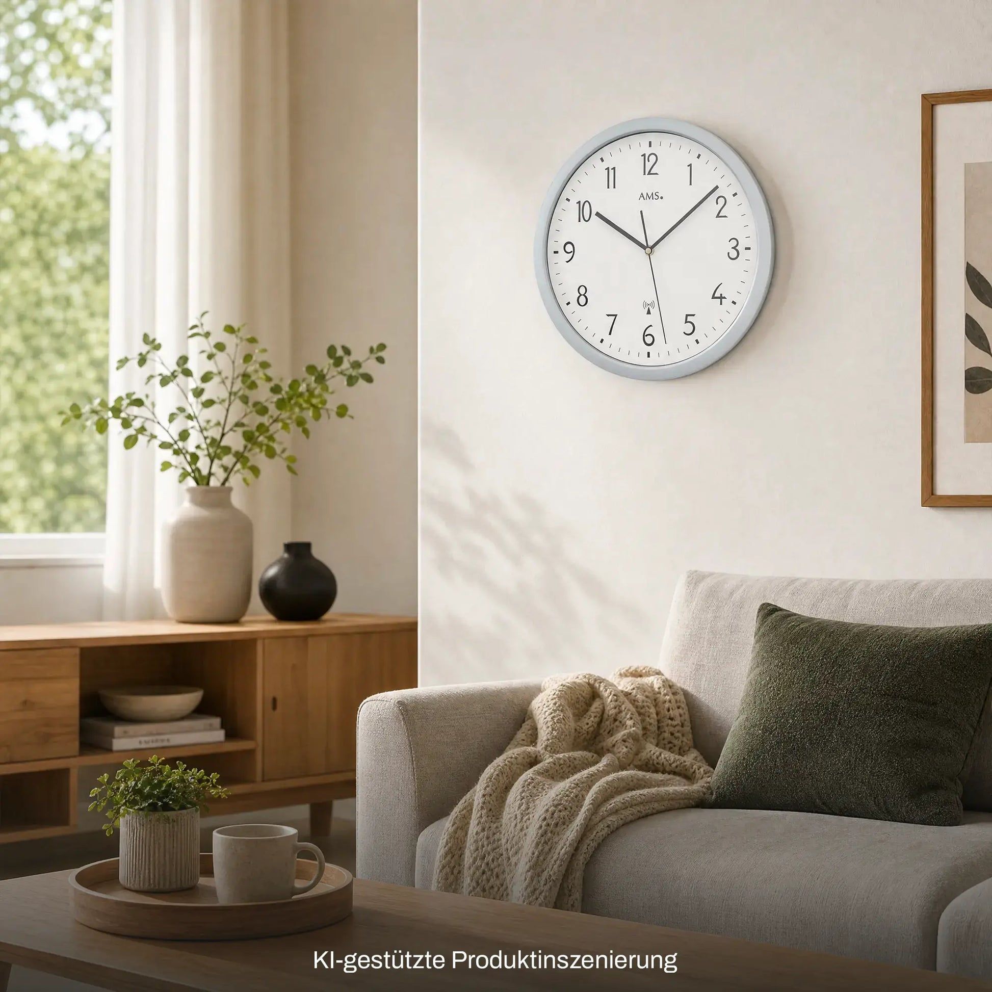 Funk-Wanduhr in Holzoptik mit analogem Ziffernblatt und Sekundenzeiger
