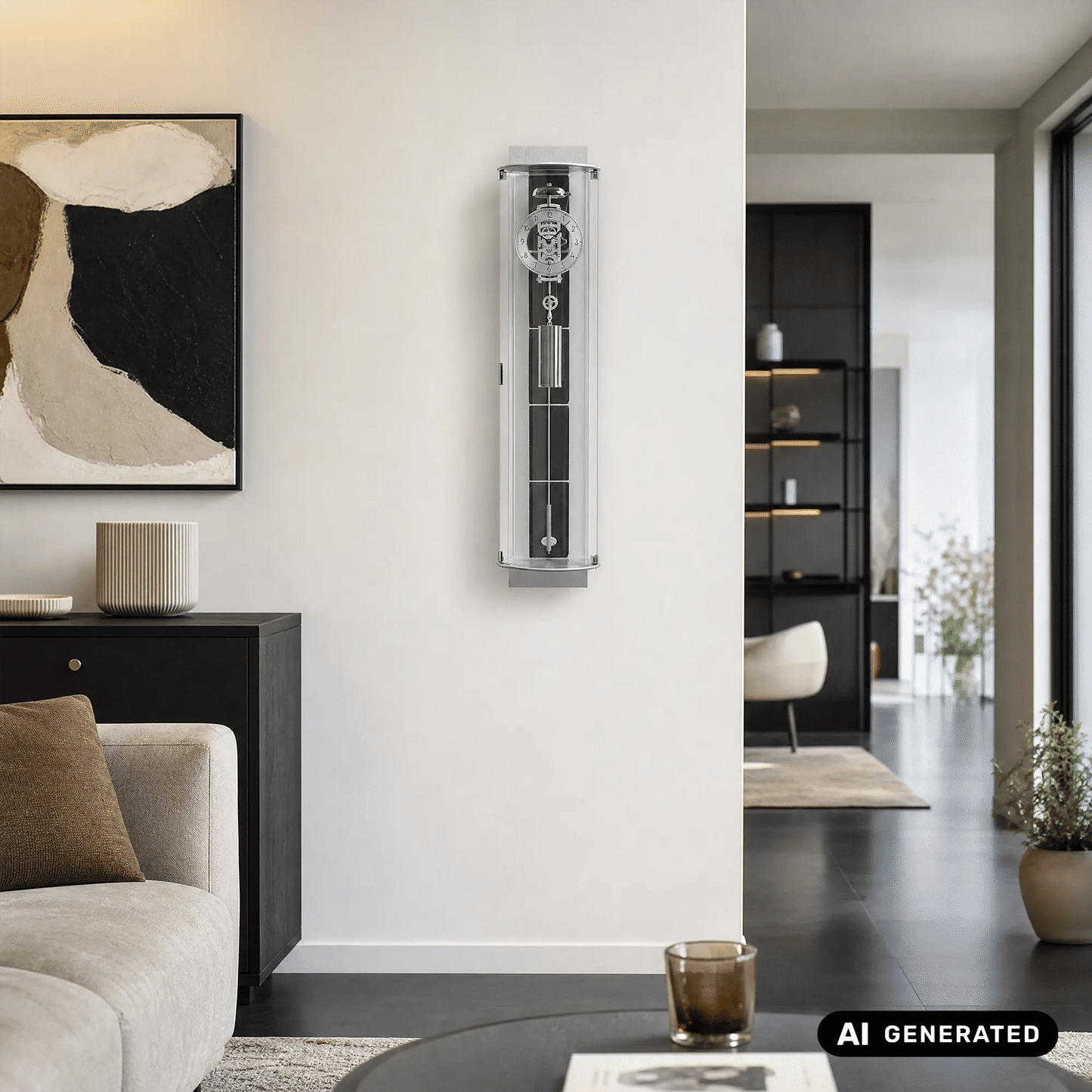 AMS Design R695 Zegar ścienny • Mechanizm linkowy • Łupek i aluminium