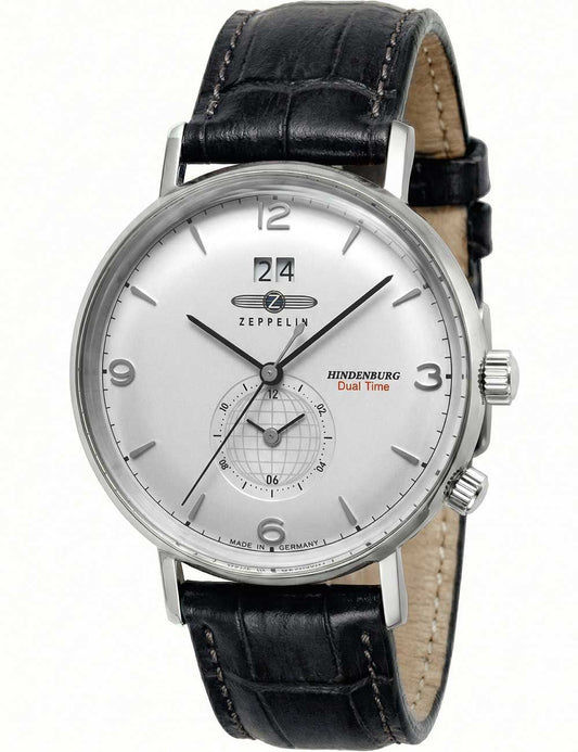 Zeppelin Hindenburg 8044-1 Herrenuhr Silber • Dual Time (GMT) • 5 ATM wasserdicht