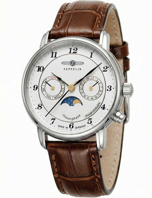 Zeppelin Friedrichshafen 8537-1 Damen Armbanduhr Weiß • Mondphasenanzeige • 5 ATM wasserdicht