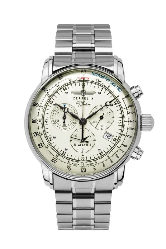 Zeppelin 100 Jahre 8680MB-3 Herrenuhr Beige • Schweizer Quarzwerk Ronda 5130.D • Chronograph Mineralglas