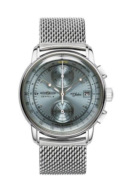 Zeppelin 100 Jahre 8670M-4 Herrenuhr Eisblau • Chronograph • Mineralglas K1