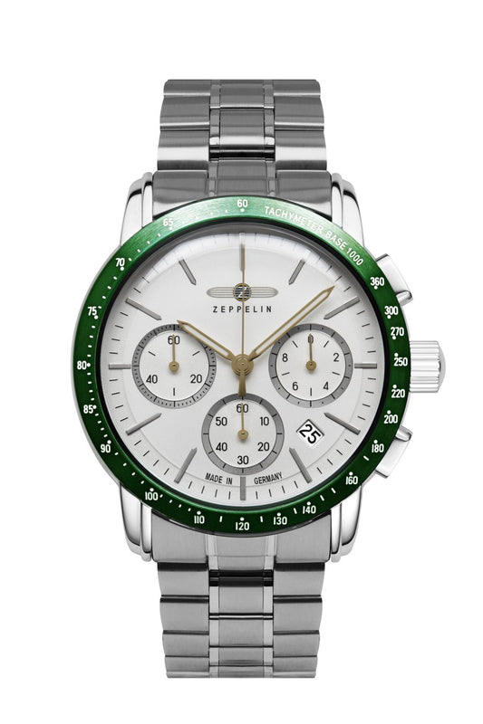 Zeppelin New York 8878MB-4 Herrenuhr Weiß • Japanisches Quarzwerk Citizen-Miyota 6S20 • Tachymeter-Lünette