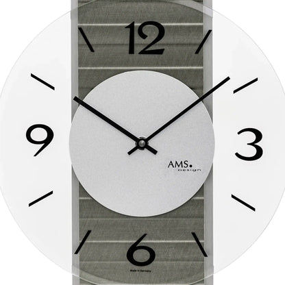 Nahansicht Wanduhr-Zifferblatt: graue Fläche, schwarze Zeiger, Ziffern 12,9,6,3