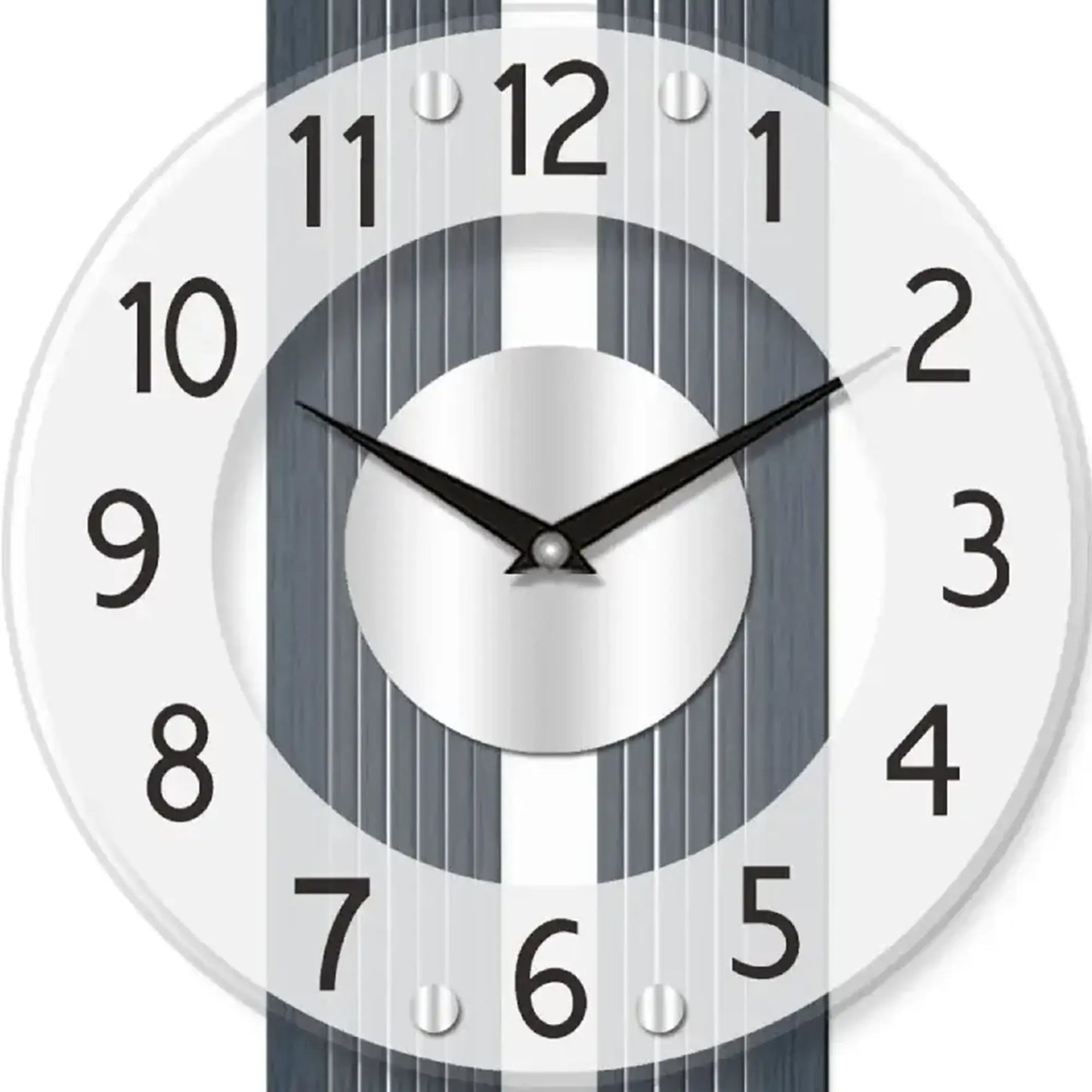 Nahansicht Wanduhr: anthrazit gestreiftes Ziffernblatt mit Zeigern und römischen Ziffern