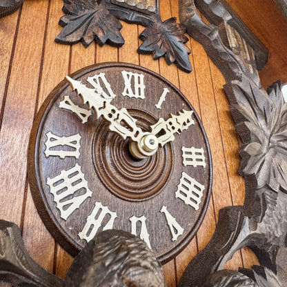 Rombach & Haas TRADITION 3460-N Reloj de Pared Madera (oscura) • Movimiento Mecánico de 8 Días • Reloj Búho Tallado a Mano