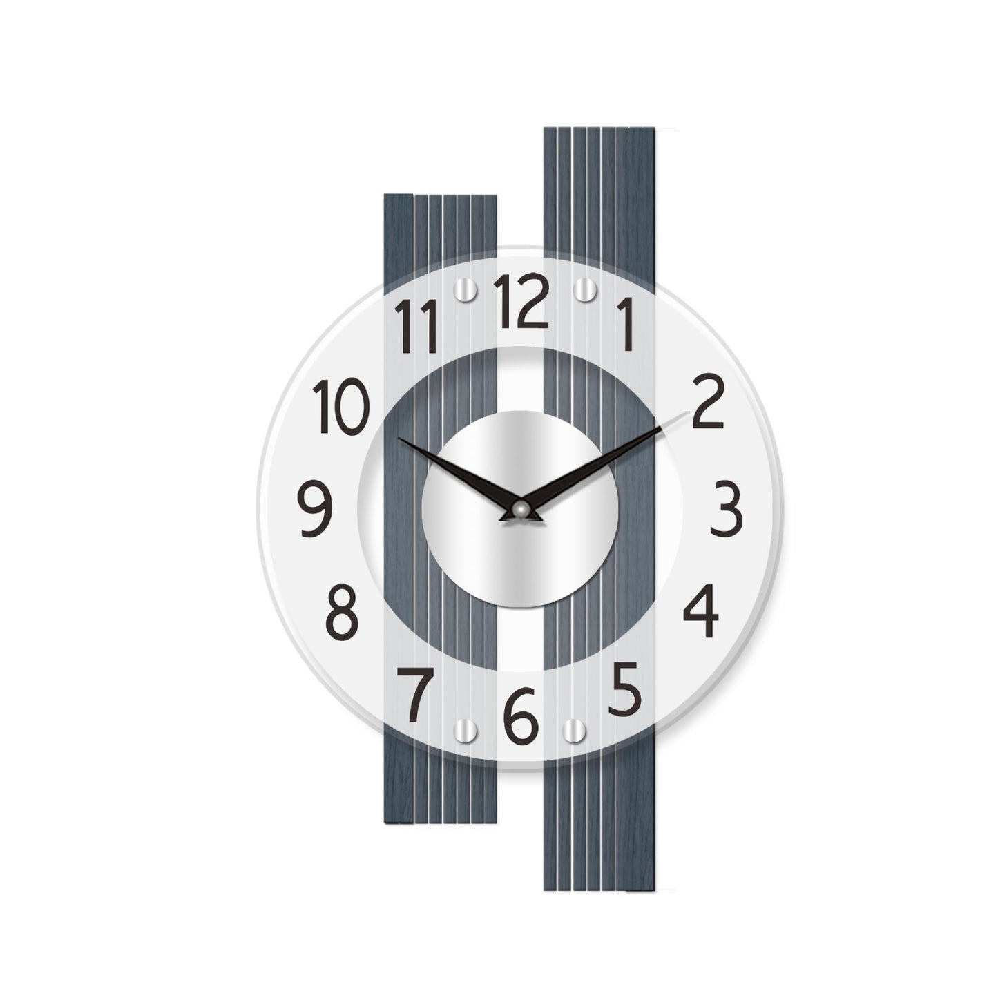 Wall clock with round dial, anthracite-colored stripes and hands
