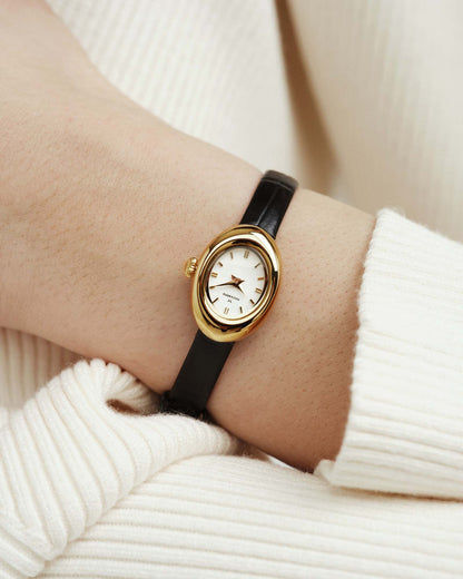 Mockberg Belle Oval Petite MB1412 Damen Armbanduhr • Mineralglas • Schwarzes Lederband, Bild 5