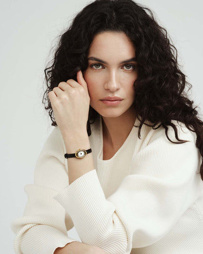 Mockberg Belle Oval Petite MB1412 Damen Armbanduhr • Mineralglas • Schwarzes Lederband, Bild 2