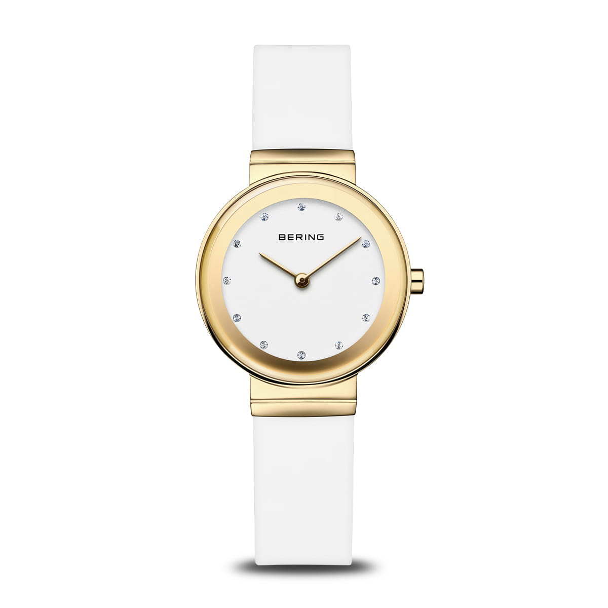 Bering Classic 10129-934 Damenuhr Goldfarben • Saphirglas • Weißes Silikonarmband