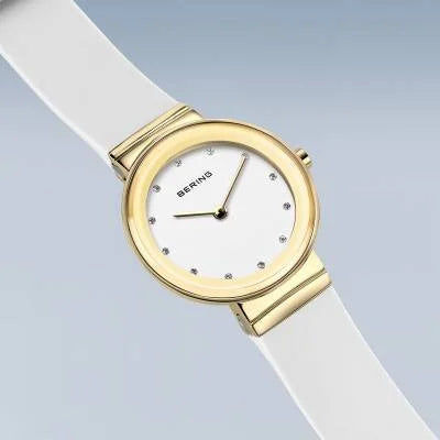 Bering Classic 10129-934 Damenuhr Goldfarben • Saphirglas • Weißes Silikonarmband, Bild 3