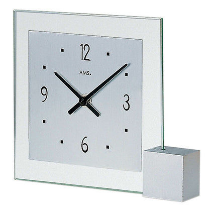 AMS Table Clock 16x19x4 cm Glass • Modern Design • Silent Quartz Movement