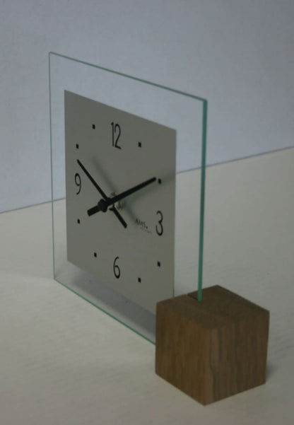 AMS Table Clock 16x19x4 cm Glass • Precise Quartz Movement • Modern Design
