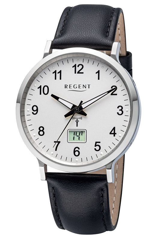 Regent FR-295 Herrenuhr Schwarz/Silberfarben • Funk-Quarzwerk DCF77 • Analog-Digital-Anzeige