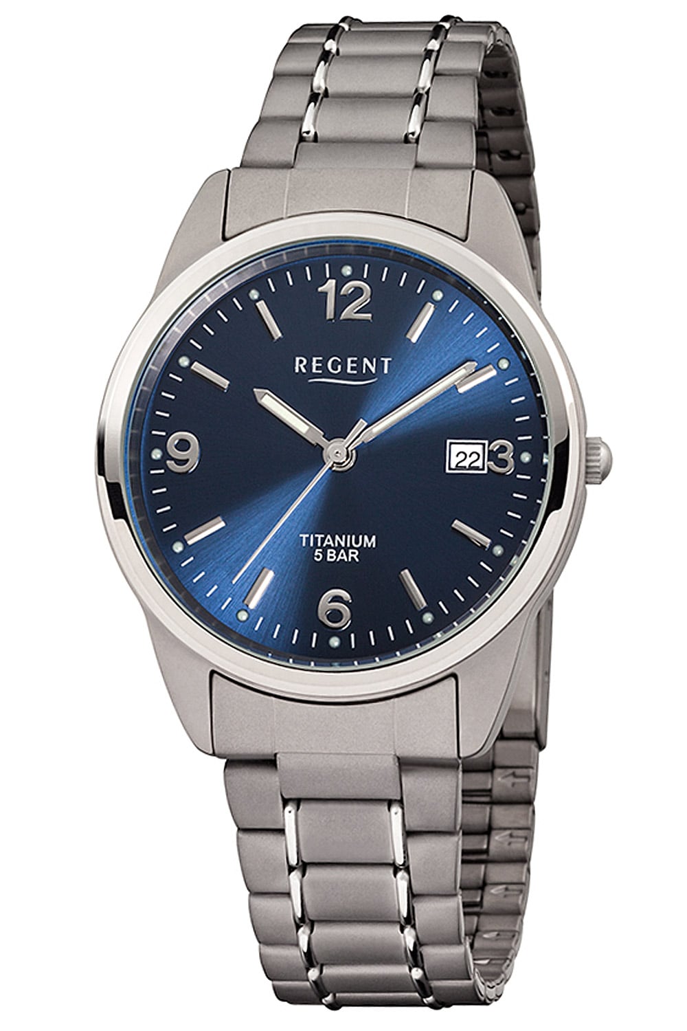 Regent F-433 Herren Armbanduhr Silber • Titan-Quarzwerk • Mineralglas