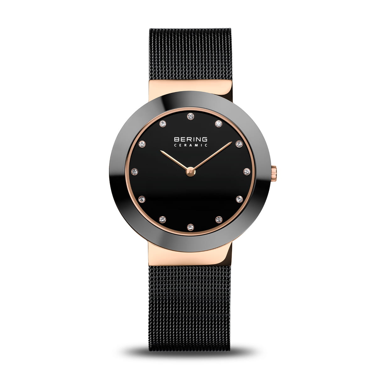 Bering Ceramic 11435-166 Damenuhr Schwarz-Roségold • Saphirglas • Milanaise-Armband