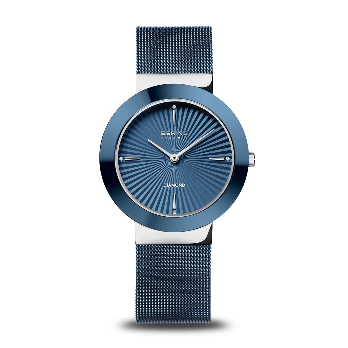Bering Ceramic 11435-307 Damenuhr Silber • Saphirglas • Blauer Keramiklünette