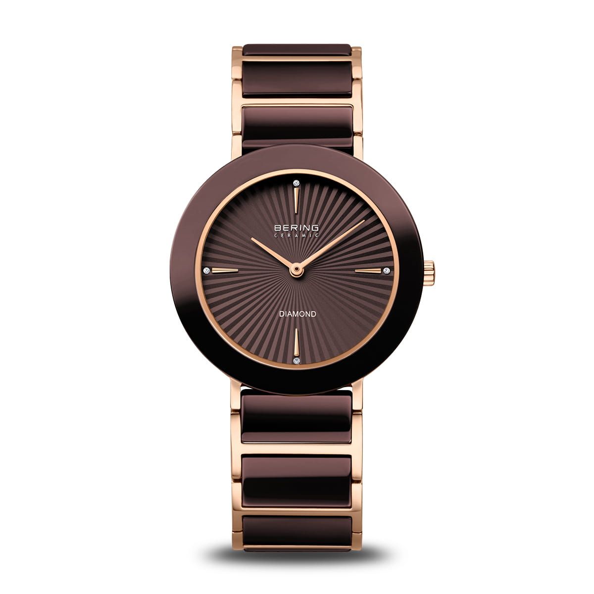 Bering Ceramic 11435-762 Damenuhr Braun • Saphirglas • 4 echte Diamanten