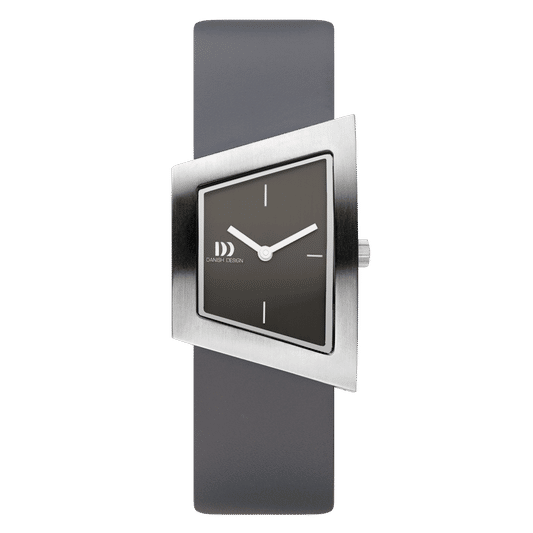 Danish Design Damenuhr mit grauem Band, rechteckigem Edelstahlgehäuse und dunklem Zifferblatt