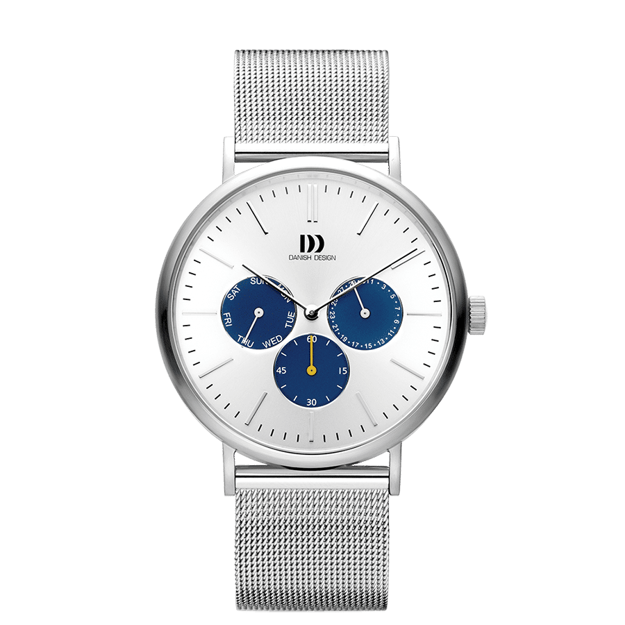 Danish Design Hong Kong IQ62Q1233 Herrenuhr Silber/Blau • Mineralglas • Datum & Wochentag