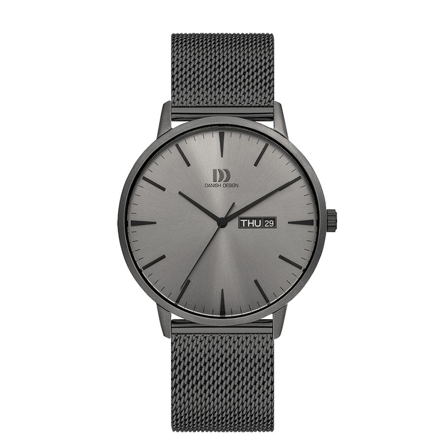 Danish Design Akilia IQ66Q1267 Herrenuhr Grau • Wochentags- und Datumsanzeige • Milanaise-Armband