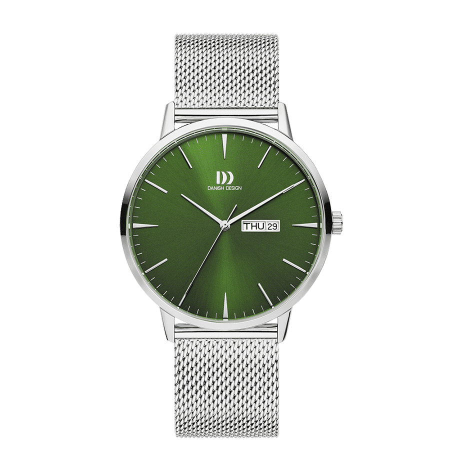 Danish Design Akilia IQ77Q1267 Herrenuhr Grün • Grünes Sunburst-Zifferblatt • Tag/Datum-Anzeige