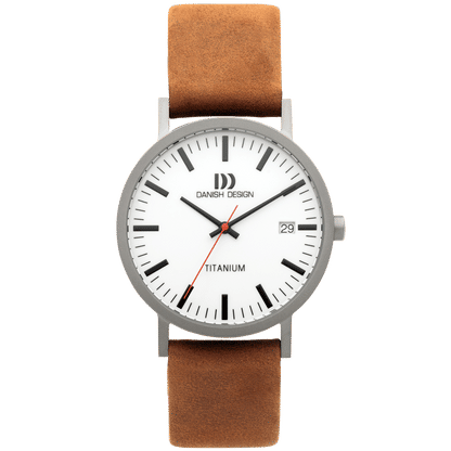 Danish Design Gløbe IQ31Q1273 Rhine Large Armbanduhr Weiß/Kamel • Titangehäuse • Mineralglas