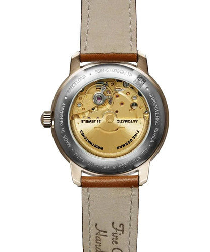 Herrenautomatik-Uhr von Zeppelin mit Sichtboden und braun-grauem Lederband