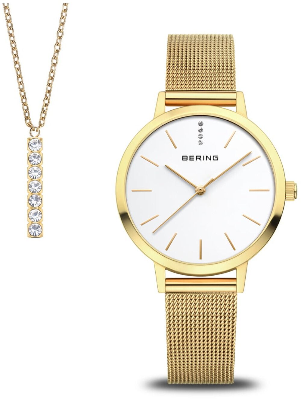 Bering Golden Signature 13434-334-GWP Damen Armbanduhr Gold • Saphirglas • Milanaise-Set